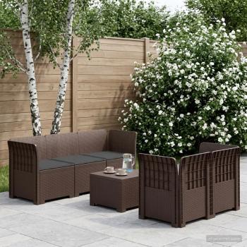 ARDEBO.de - 5-Sitzer Gartensofa mit Kissen Rattan-Look PP Braun