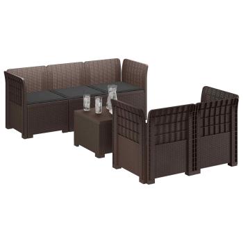 5-Sitzer Gartensofa mit Kissen Rattan-Look PP Braun