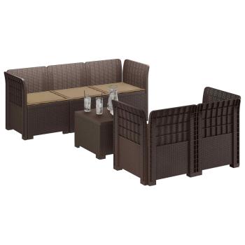 5-Sitzer Gartensofa mit Kissen Rattan-Look PP Braun