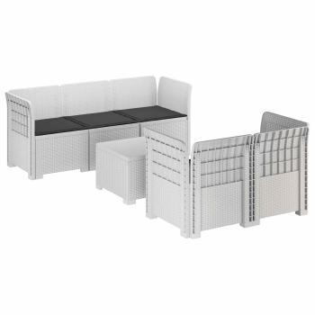 5-Sitzer Gartensofa mit Kissen Rattan-Look PP Weiß