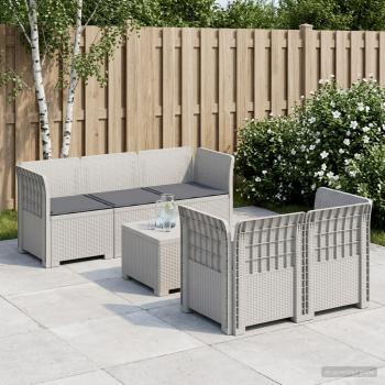 ARDEBO.de - 5-Sitzer Gartensofa mit Kissen Rattan-Look PP Weiß