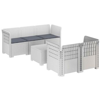 5-Sitzer Gartensofa mit Kissen Rattan-Look PP Weiß