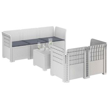 5-Sitzer Gartensofa mit Kissen Rattan-Look PP Weiß