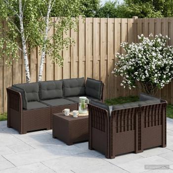 ARDEBO.de - 5-Sitzer Gartensofa mit Kissen Rattan-Look PP Braun
