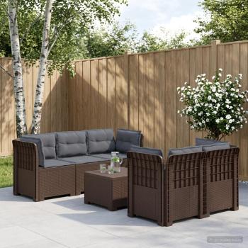 ARDEBO.de - 5-Sitzer Gartensofa mit Kissen Rattan-Look PP Braun