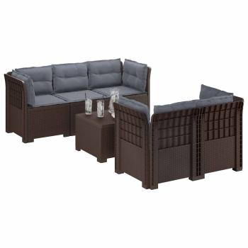5-Sitzer Gartensofa mit Kissen Rattan-Look PP Braun