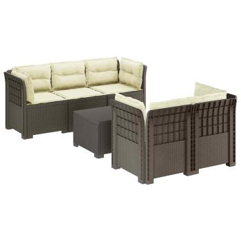 5-Sitzer Gartensofa mit Kissen Rattan-Look PP Hellgrau