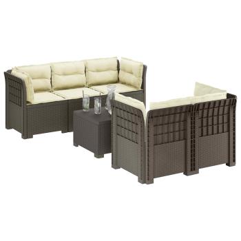 5-Sitzer Gartensofa mit Kissen Rattan-Look PP Hellgrau