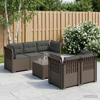 ARDEBO.de - 5-Sitzer Gartensofa mit Kissen Rattan-Look PP Hellgrau
