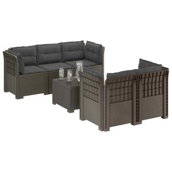 5-Sitzer Gartensofa mit Kissen Rattan-Look PP Hellgrau