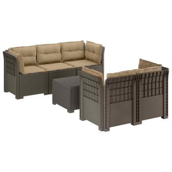 5-Sitzer Gartensofa mit Kissen Rattan-Look PP Hellgrau