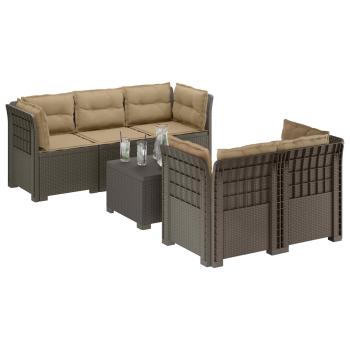 5-Sitzer Gartensofa mit Kissen Rattan-Look PP Hellgrau