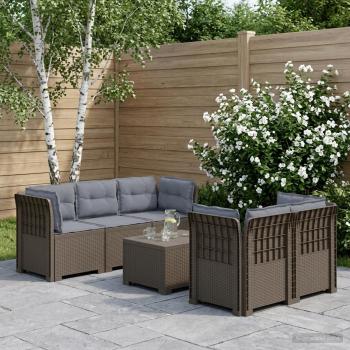 ARDEBO.de - 5-Sitzer Gartensofa mit Kissen Rattan-Look PP Hellgrau