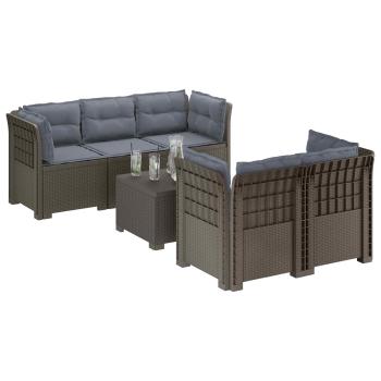 5-Sitzer Gartensofa mit Kissen Rattan-Look PP Hellgrau