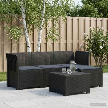 ARDEBO.de - 4-Sitzer Garten Sofa mit Kissen Rattan Look PP Anthrazit