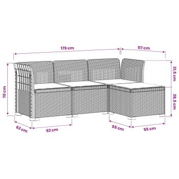4-Sitzer Garten Sofa mit Kissen Rattan Look PP Weiß
