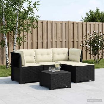 ARDEBO.de - 4-Sitzer Garten Sofa mit Kissen Rattan Look PP Anthrazit