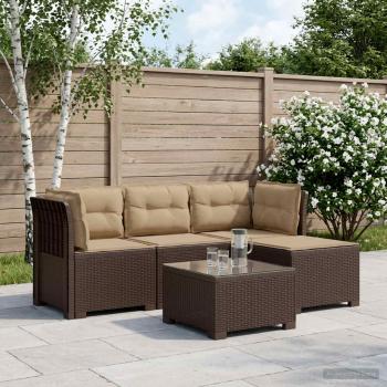 ARDEBO.de - 4-Sitzer Garten Sofa mit Kissen Rattan Look PP Braun