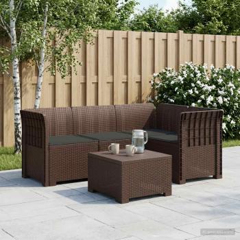 ARDEBO.de - 4-Sitzer Gartensofa mit Kissen Rattan-Look PP Braun
