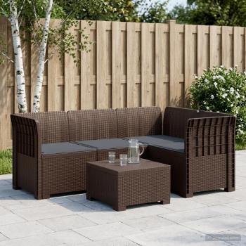 ARDEBO.de - 4-Sitzer Gartensofa mit Kissen Rattan-Look PP Braun