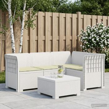 ARDEBO.de - 4-Sitzer Gartensofa mit Kissen Rattan-Look PP Weiß