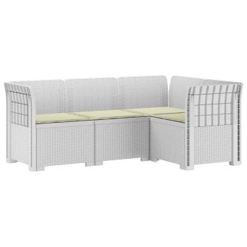 4-Sitzer Gartensofa mit Kissen Rattan-Look PP Weiß