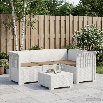 ARDEBO.de - 4-Sitzer Gartensofa mit Kissen Rattan-Look PP Weiß