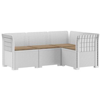 4-Sitzer Gartensofa mit Kissen Rattan-Look PP Weiß