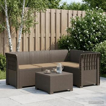 ARDEBO.de - 4-Sitzer Gartensofa mit Kissen Rattan-Look PP Hellgrau