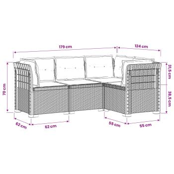 4-Sitzer Gartensofa mit Kissen Rattan-Look PP Braun