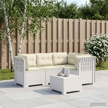 ARDEBO.de - 4-Sitzer Gartensofa mit Kissen Rattan-Look PP Weiß