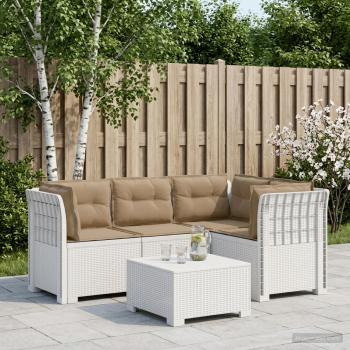 ARDEBO.de - 4-Sitzer Gartensofa mit Kissen Rattan-Look PP Weiß