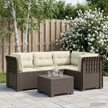 ARDEBO.de - 4-Sitzer Gartensofa mit Kissen Rattan-Look PP Hellgrau