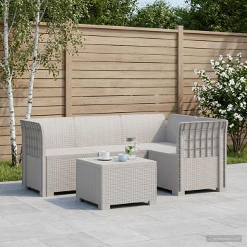 ARDEBO.de - 4-Sitzer Garten Sofa Rattan Look PP Weiß