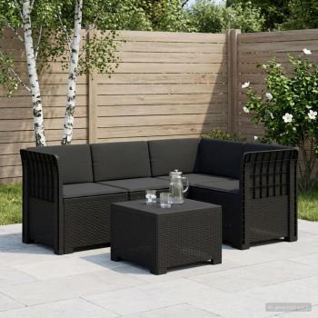 ARDEBO.de - 4-Sitzer Garten Sofa mit Kissen Rattan Look PP Anthrazit