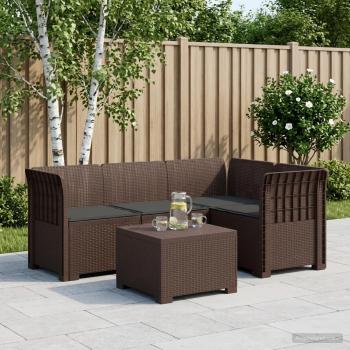 ARDEBO.de - 4-Sitzer Garten Sofa mit Kissen Rattan Look PP Braun