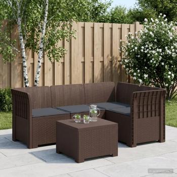 ARDEBO.de - 4-Sitzer Garten Sofa mit Kissen Rattan Look PP Braun