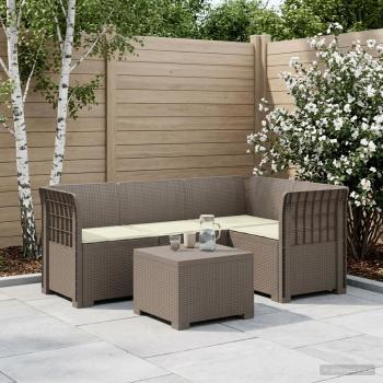 ARDEBO.de - 4-Sitzer Garten Sofa mit Kissen Rattan Look PP Hellgrau