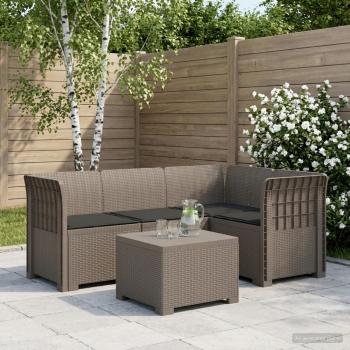 ARDEBO.de - 4-Sitzer Garten Sofa mit Kissen Rattan Look PP Hellgrau