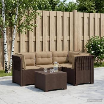 ARDEBO.de - 4-Sitzer Garten Sofa mit Kissen Rattan Look PP Braun