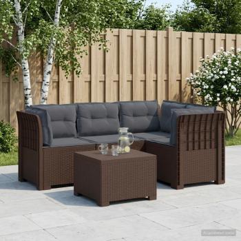 ARDEBO.de - 4-Sitzer Garten Sofa mit Kissen Rattan Look PP Braun