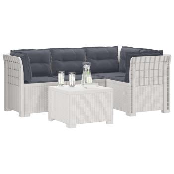 4-Sitzer Garten Sofa mit Kissen Rattan Look PP Weiß