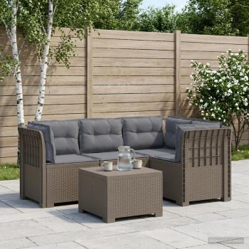 ARDEBO.de - 4-Sitzer Garten Sofa mit Kissen Rattan Look PP Hellgrau