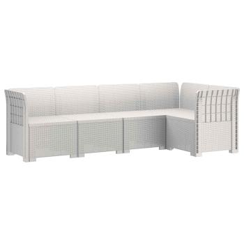 5-Sitzer Gartensofa Rattan-Look PP Weiß