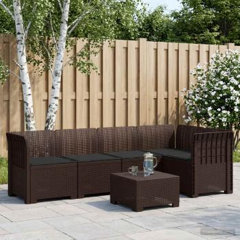 ARDEBO.de - 5-Sitzer Gartensofa mit Kissen Rattan-Look PP Braun