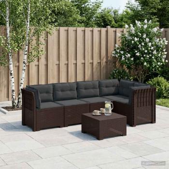 ARDEBO.de - 5-Sitzer Gartensofa mit Kissen Rattan-Look PP Braun