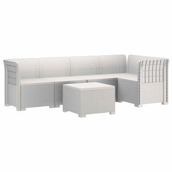 5-Sitzer Gartensofa Rattan-Look PP Weiß