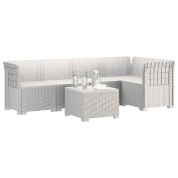 5-Sitzer Gartensofa Rattan-Look PP Weiß