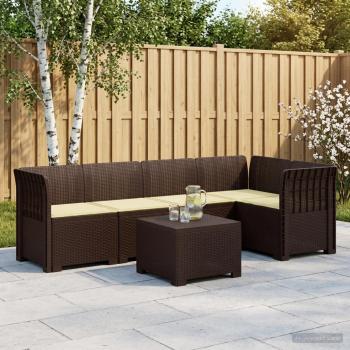 ARDEBO.de - 5-Sitzer Gartensofa mit Kissen Rattan-Look PP Braun