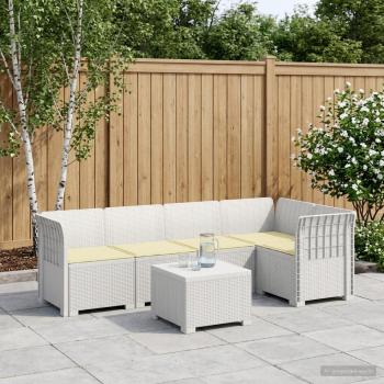 ARDEBO.de - 5-Sitzer Gartensofa mit Kissen Rattan-Look PP Weiß